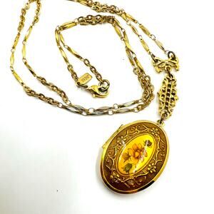Vintage 1928 Floral Locket Necklace Gold Tone Victorian Revival Downton Abbey
